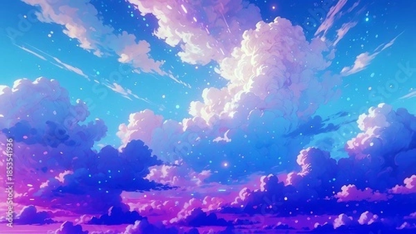 Obraz ゲーム背景　流れを感じる美しい幻想的な雲のイラスト壁紙	