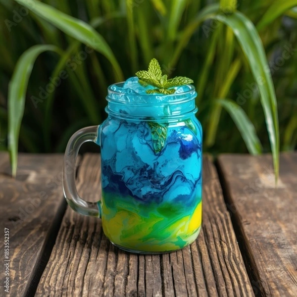 Obraz Refreshing blue mocktail in a mason jar
