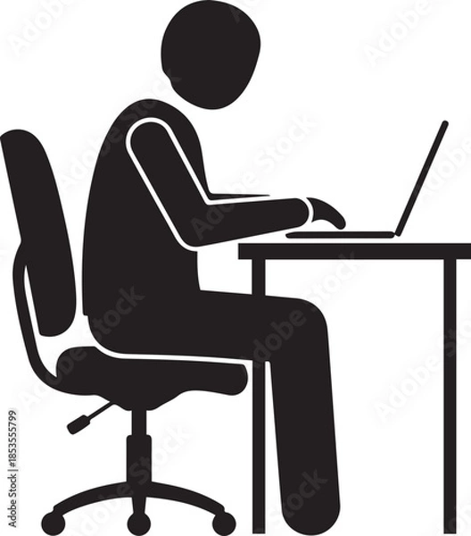 Fototapeta Person Sitting at Desk Working on Laptop Computer Icon vector illustration