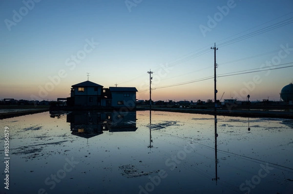 Fototapeta 水田に反射する美しい風景