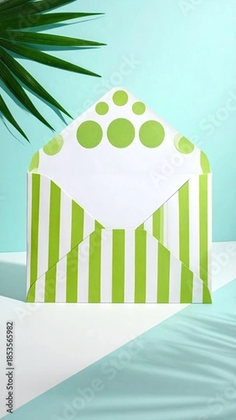 Obraz Open, patterned envelope with leaf shadow, light backdrop