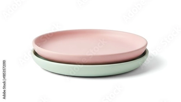 Obraz Two plates stacked together, isolated on white background