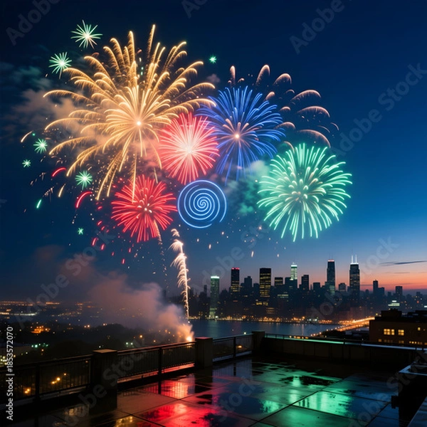 Obraz exploding fireworks captured in time lapse