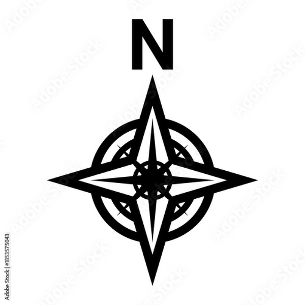 Obraz Black north direction symbol . Flat compass sign for map