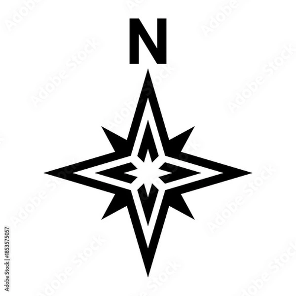 Obraz Black north direction symbol . Flat compass sign for map