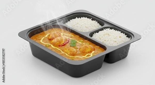 Obraz Delicious Indian Chicken Curry with Steaming Rice Meal