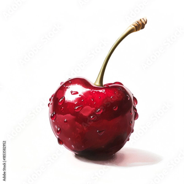 Obraz Singular ripe cherry, glistening with freshness