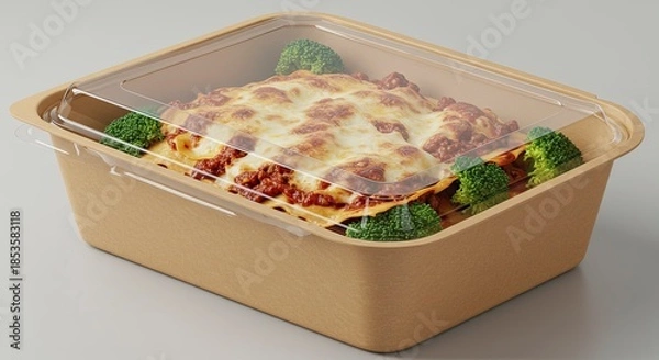 Obraz Delicious Lasagna with Broccoli in Takeout Container