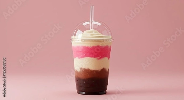 Obraz Delicious Layered Smoothie in Clear Plastic Cup