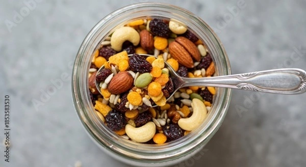 Obraz Delicious Mixed Nuts and Dried Fruit in a Jar
