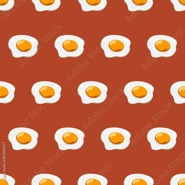 Obraz Vector Seamless Pattern with Fried Egg. Healthy Breakfast, Protein Food Print