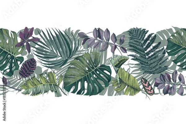 Obraz Tropical horizontal vector seamless border