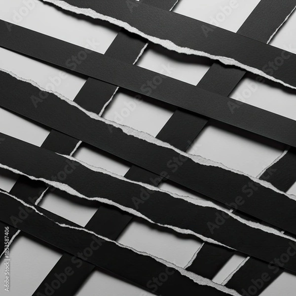 Obraz Overlapping torn paper strips forming a grid pattern on white background