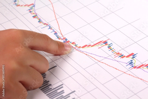 Obraz グラフを指さす子どもの手