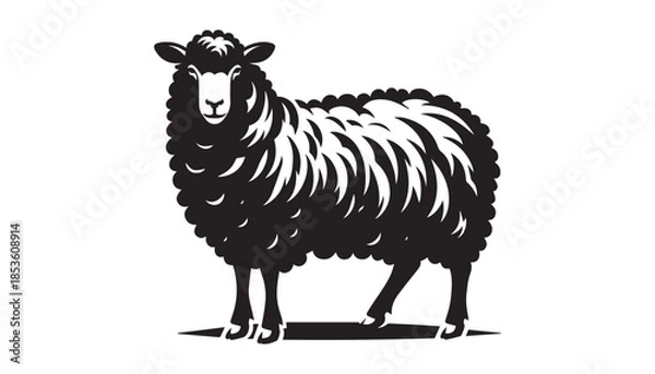 Obraz black color sheep silhouette vector illustration, solid white background