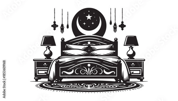 Obraz black color bed silhouette vector illustration, solid white background