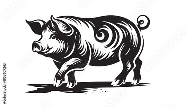 Obraz black color pig silhouette vector illustration, solid white background