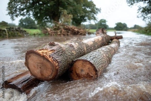 Obraz Timber logs floating and drifting in mud