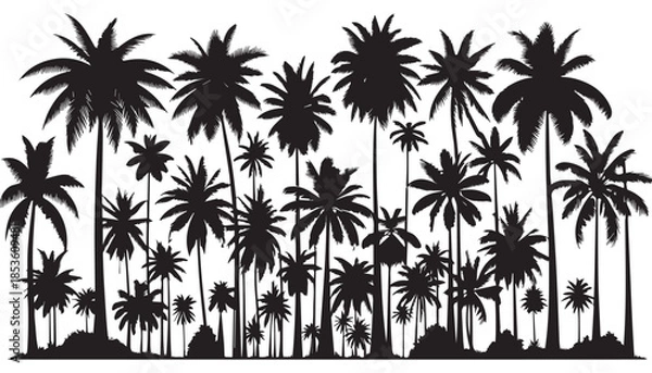 Obraz black color palm tree set silhouette vector illustration, solid white background