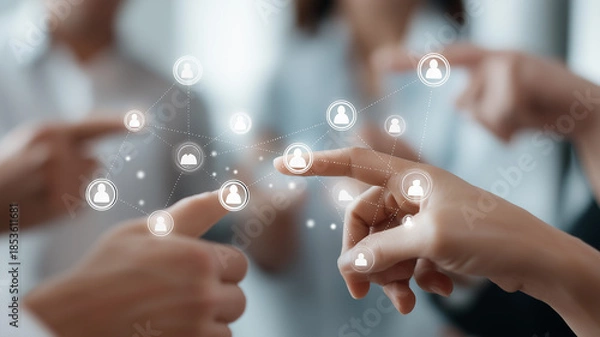 Fototapeta Team members unite to enhance social media connections, showcasing unity and collaboration Generative AI