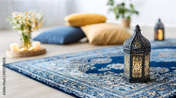 Obraz Subtle Islamic details complement a spacious home living area prepared for Eid celebration