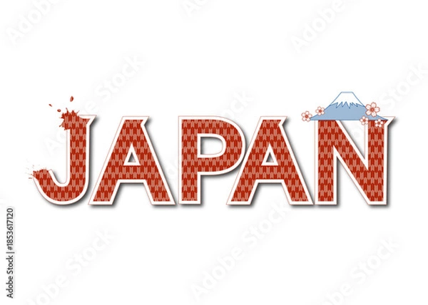 Obraz JAPAN 矢絣文様の日本語の文字と富士山と桜のイラスト