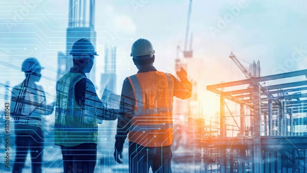 Obraz Engineers and Digital Technology at Modern Construction Site