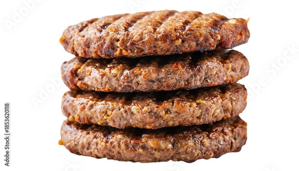Obraz Raw Burger Patties Stacked isolated on a solid white background
