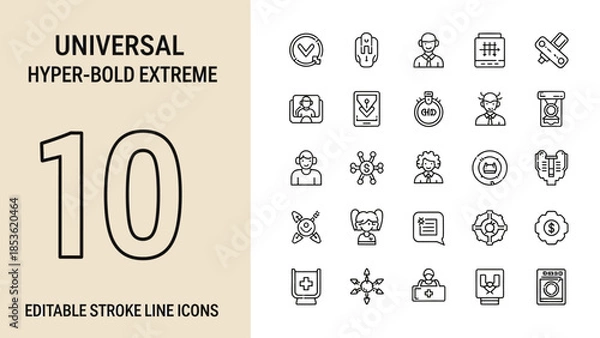 Obraz Universal Hyper Bold Extreme Editable Stroke Line Icons Collection.