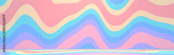 Fototapeta 3D render abstract wavy rainbow wall and empty floor.