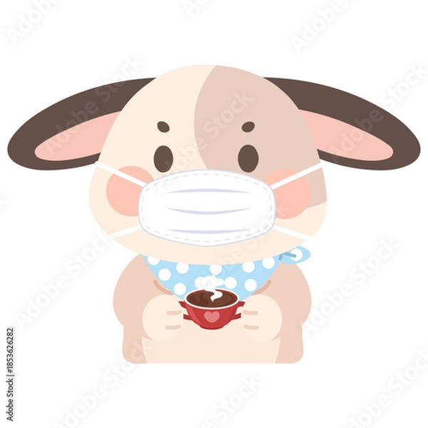 Obraz Rabibt Wearing Mask While Holding Hot Chocolate
