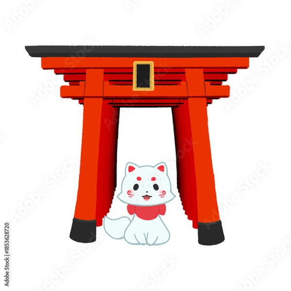 Obraz 千本鳥居を前に座る白狐のアイコン