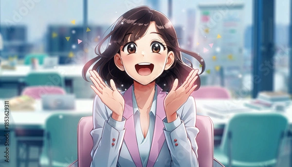 Fototapeta 手を叩きながら笑う女性ビジネスマン