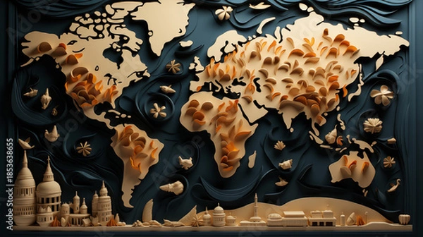 Fototapeta Paper World Map Art 