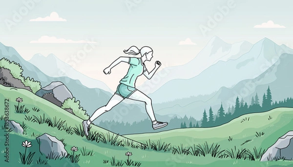 Fototapeta トレイルランニング 登山道や草原など綺麗に舗装されていない野山を走るスポーツ、トレイルランニング（トレイルラン）