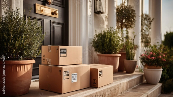 Fototapeta Delivered Parcels on Steps 