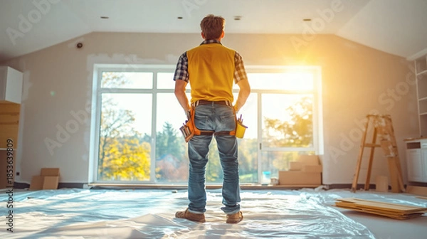 Fototapeta Worker Contemplating Renovation