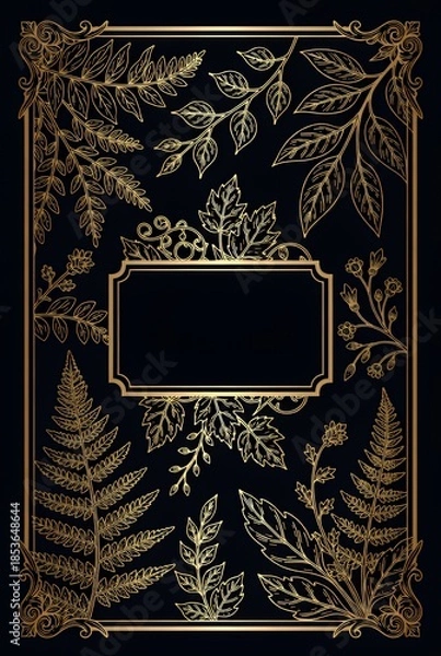 Obraz Gilded Botanical Elegance: Ornate Leaf & Fern Frame Art
