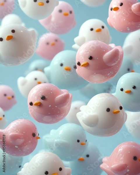 Obraz Soft baby bird icons scattered, cute spring, light playful touch