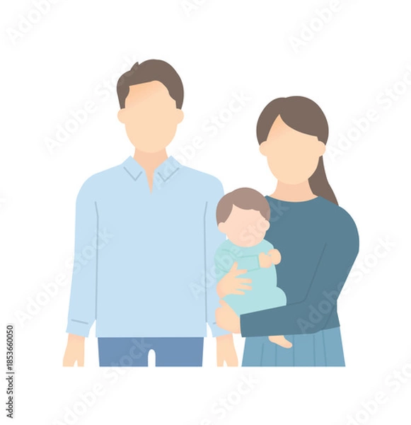 Fototapeta 家族のイラストベクター素材（2世代3人）