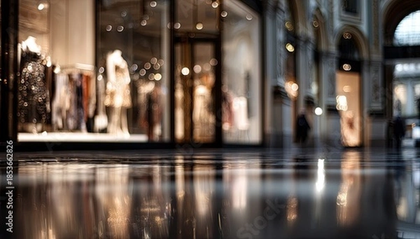 Obraz Elegant storefront interior reflections on polished floor, soft light