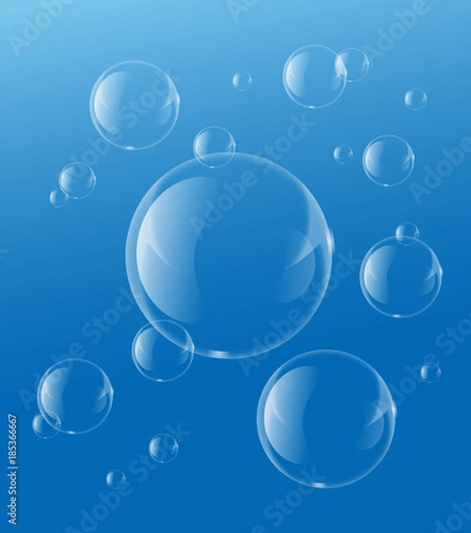Fototapeta Soap or Water bubbles Drop Underwater on Light Blue background .vector design element EPS10 illustration