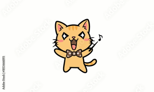 Obraz Cartoon Cat Singing with Bow Tie  vector White background