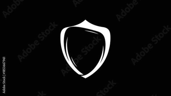 Obraz White Shield Icon on Black Background.