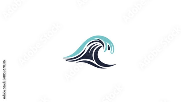 Obraz Stylized Wave Icon with Turquoise Crest.