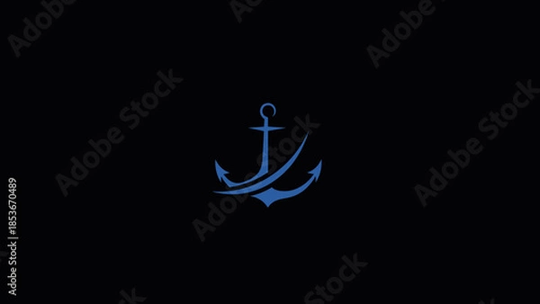 Obraz Blue Anchor Symbol on Black Background.