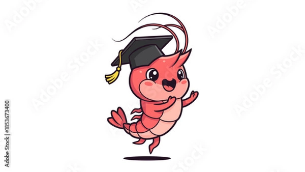Obraz Cartoon Fish Wearing Graduation Cap Dancing.