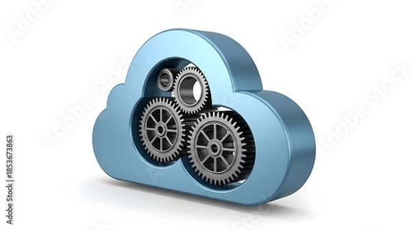 Fototapeta Cloud storage gear mechanism with silver cogs