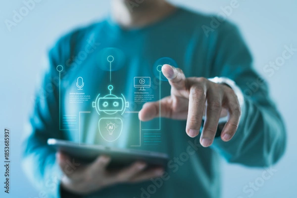 Fototapeta Digital artificial intelligence robot assistant interface