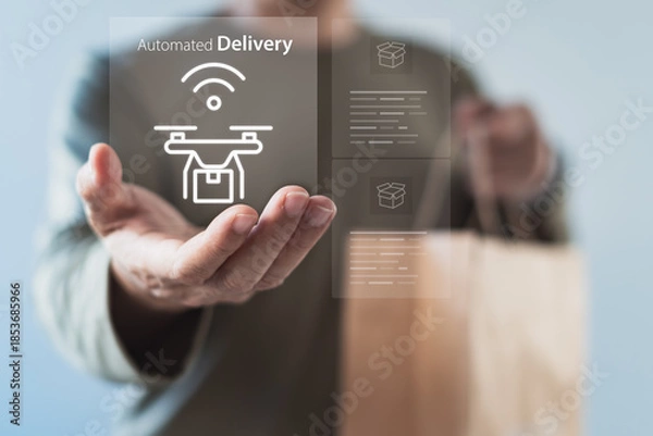 Fototapeta Automated drone delivery system interface with package icon